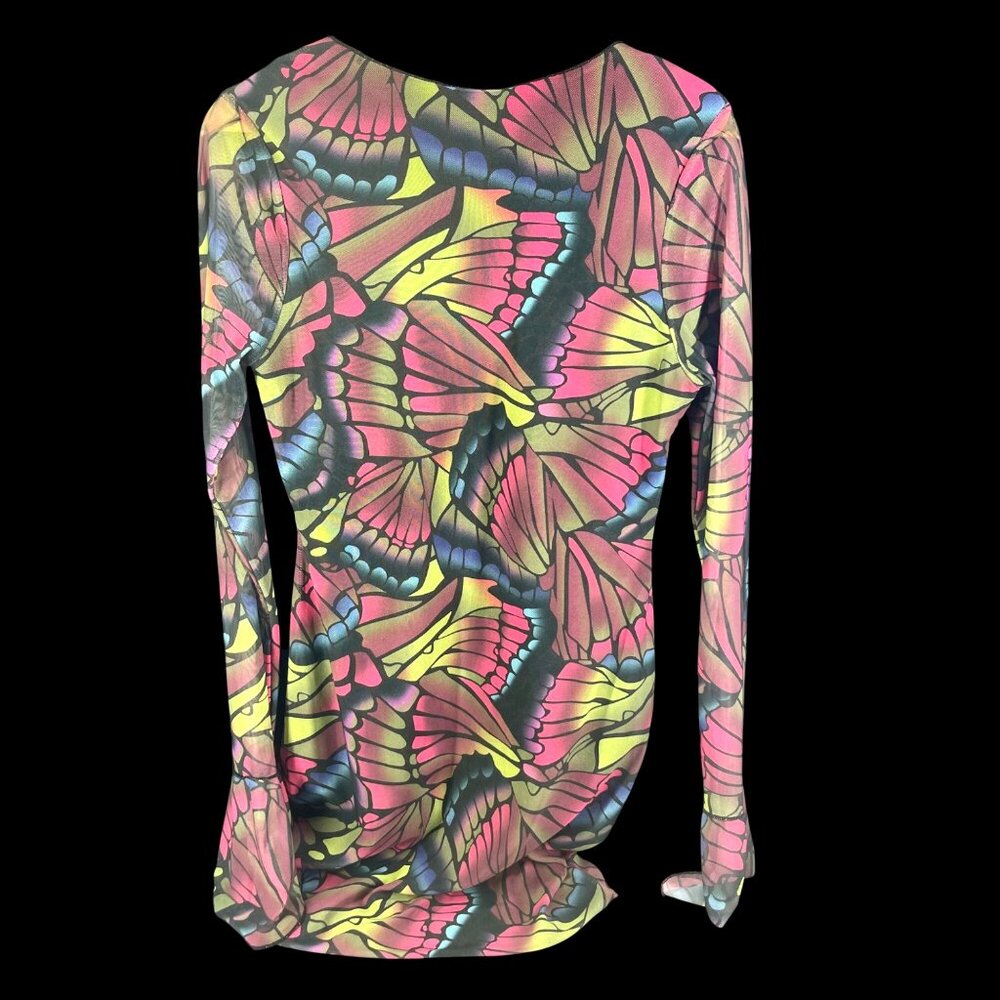 Fashion Nova Butterfly Print Long-Sleeve V-Neck Mini Dress with Flared Cuffs - Picture 2 of 6